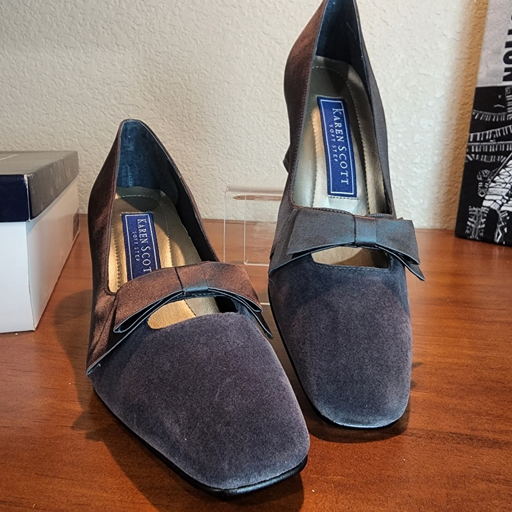 Karen Scott Twilight Charcoal Grey Satin/Velvet Soft Step Heel